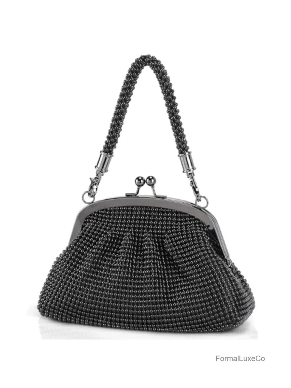 Sparkly Rhinestone Evening Clutch with Kiss Lock and Detachable Chains